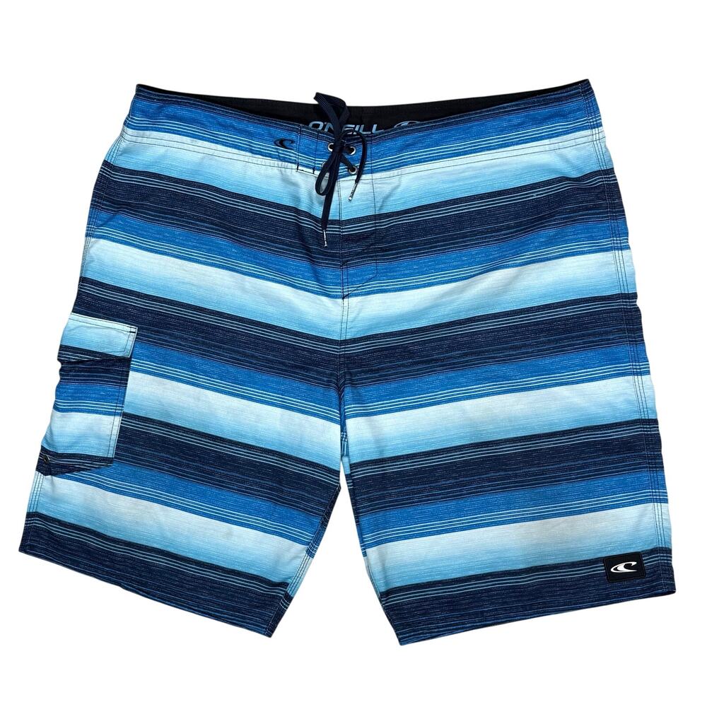 O'Neill Santa Cruz Board Shorts Mens Size 40 Blue Striped Swim Trunks